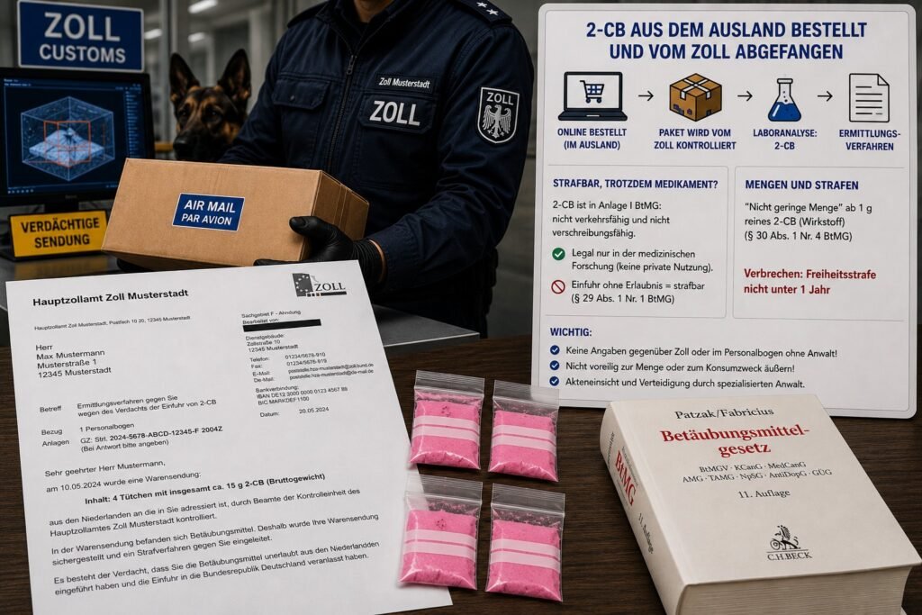 2C-B Zoll Kontrolle – beschlagnahmtes Päckchen mit Pulver beim Hauptzollamt