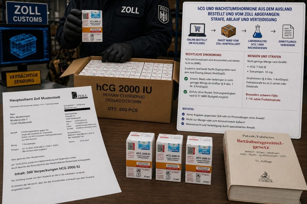 HCG Zoll – beschlagnahmtes Päckchen mit hCG-Ampullen beim Hauptzollamt