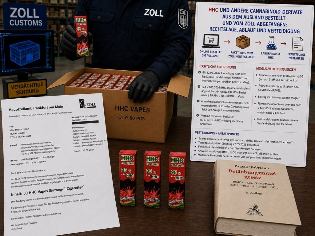 HHC Zoll Kontrolle – sichergestellte HHC Vapes beim Hauptzollamt"