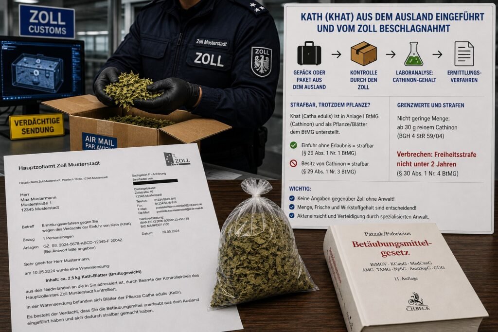 Khat Zoll Kontrolle – beschlagnahmte Khat-Blätter im Reisegepäck beim Hauptzollamt