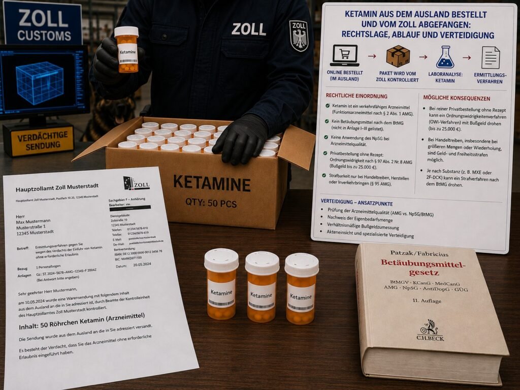 Ketamin Zoll Kontrolle – sichergestellte Ampullen auf dem Prüftisch beim Hauptzollamt