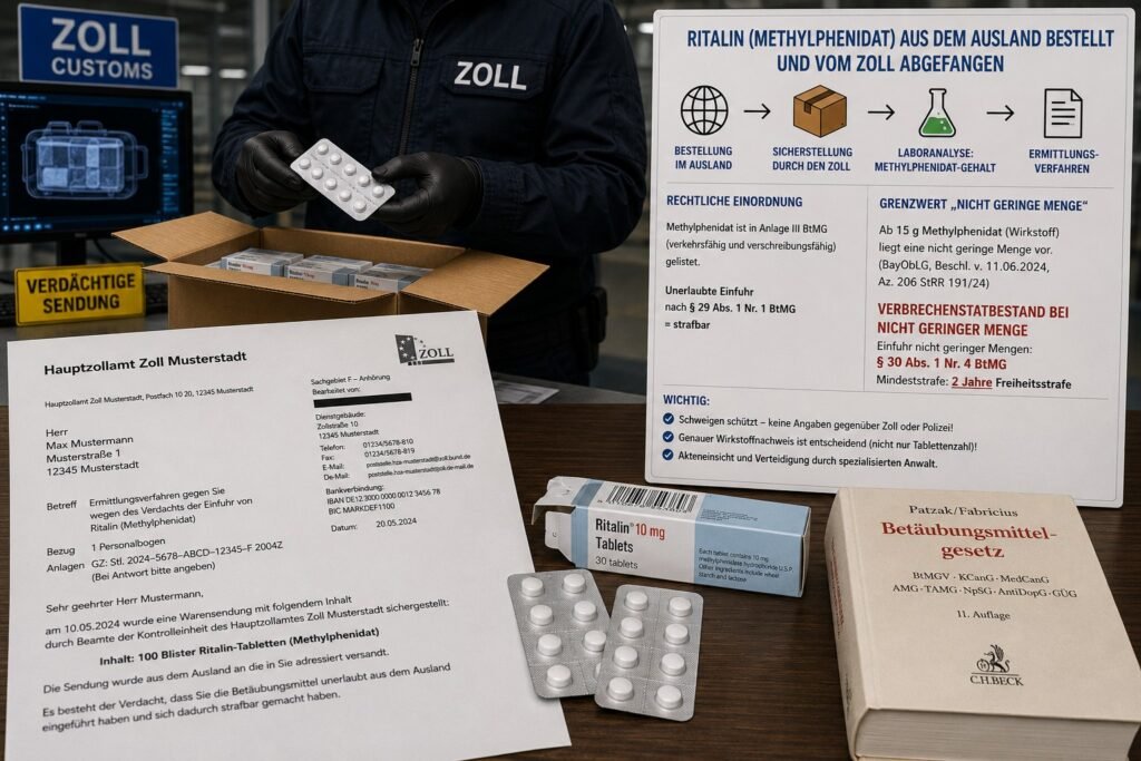 Ritalin Zoll Kontrolle – beschlagnahmtes Päckchen mit Methylphenidat-Tabletten beim Hauptzollamt