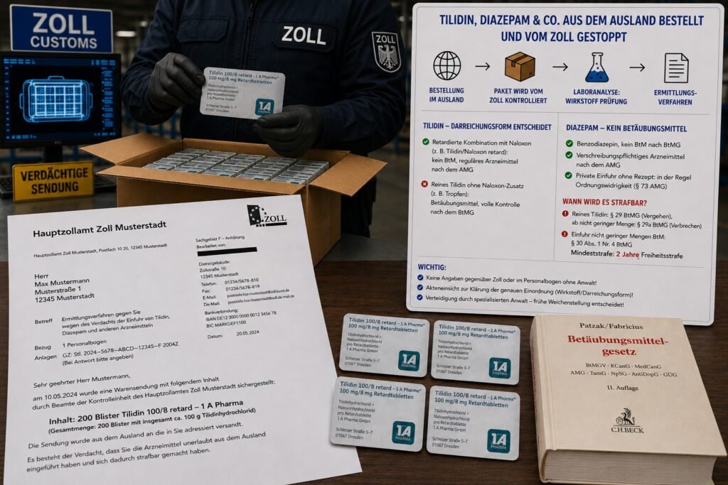 Tilidin Zoll Kontrolle – sichergestellte Tabletten und Anhörungsschreiben beim Hauptzollamt