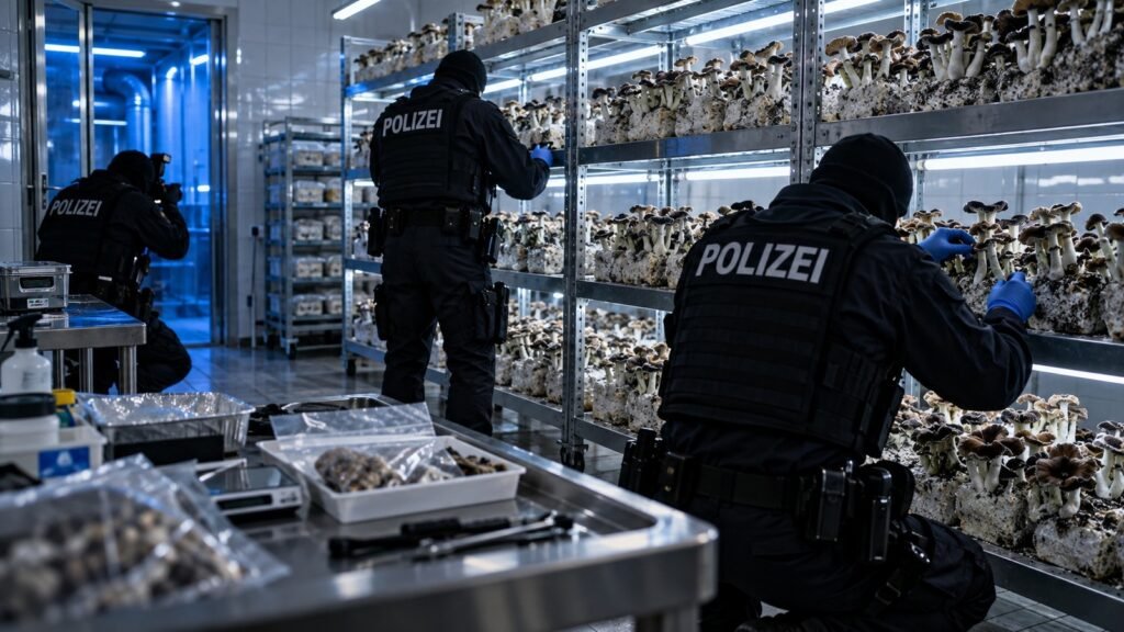 Anbau von Betäubungsmitteln: Polizeidurchsuchung einer Zuchtanlage für psilocybinhaltige Pilze der Art Psilocybe cubensis, Variante Golden Teacher