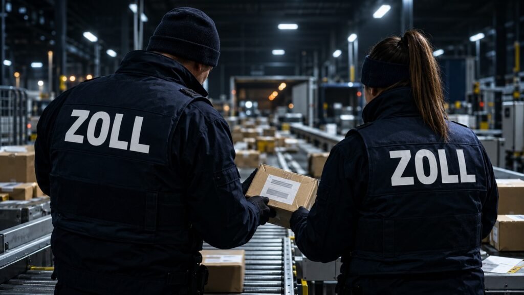 Desomorphin: Zollbeamte prüfen nachts im Paketverteilzentrum eine kleine Postsendung am Rollenband