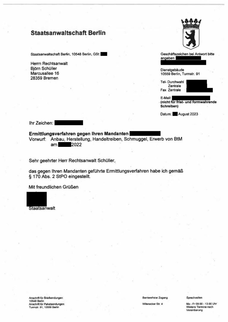 Einstellung nach § 170 Abs. 2 StPO, Staatsanwaltschaft Berlin, 2023 (geschwärzt)