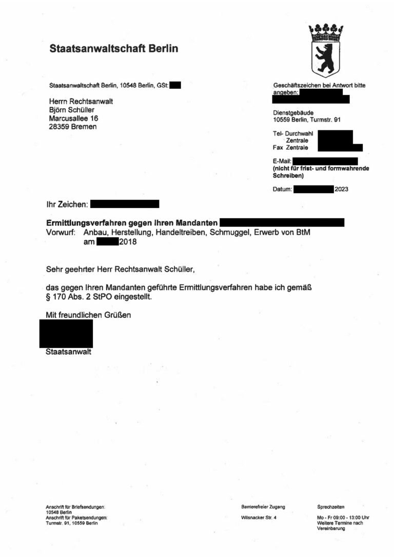 Einstellung nach § 170 Abs. 2 StPO, Staatsanwaltschaft Berlin, 2023 (geschwärzt)