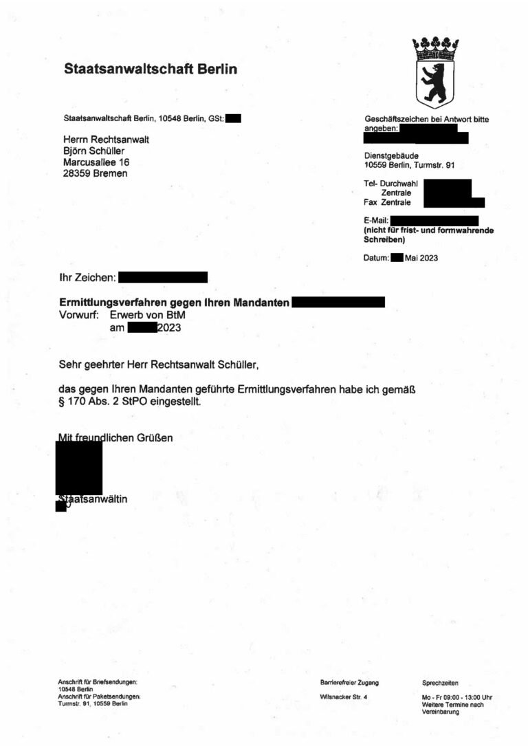 Einstellung nach § 170 Abs. 2 StPO, Staatsanwaltschaft Berlin, 2023 (geschwärzt)