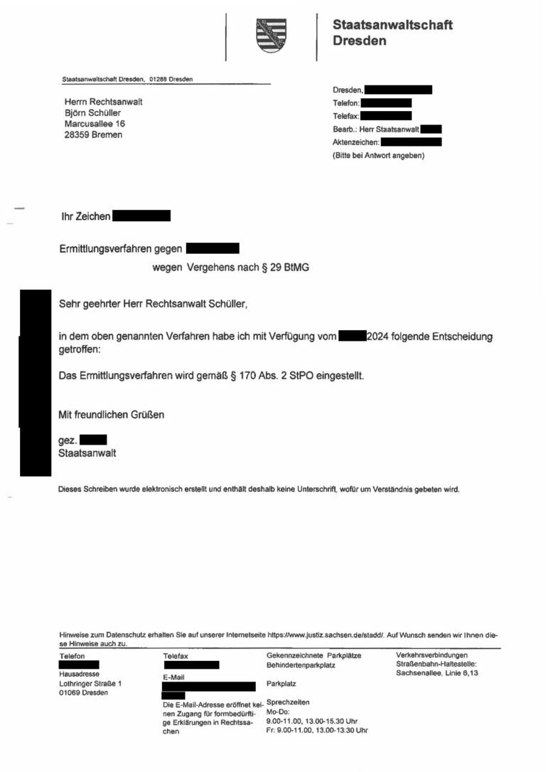 Einstellung nach § 170 Abs. 2 StPO, Staatsanwaltschaft Dresden, 2024 (geschwärzt)