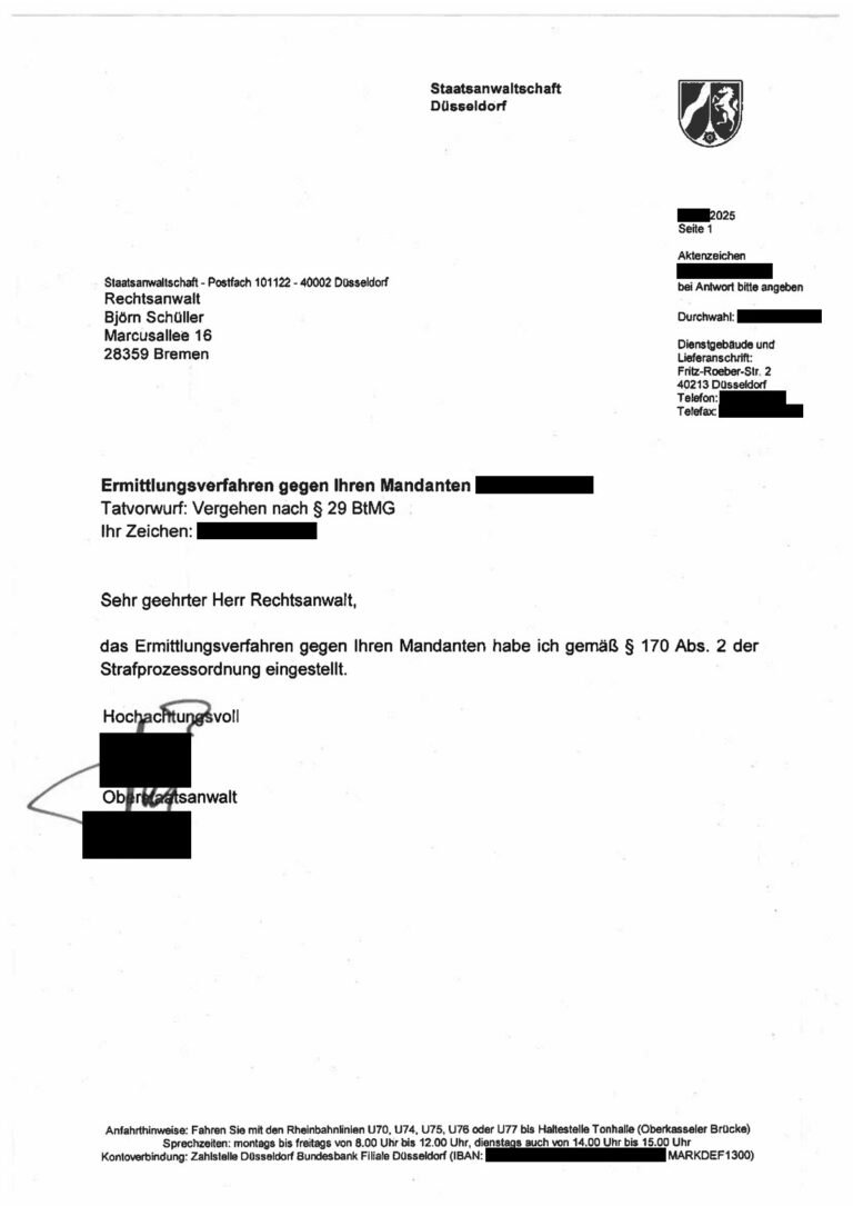 Einstellung nach § 170 Abs. 2 StPO, Staatsanwaltschaft Düsseldorf, 2025 (geschwärzt)