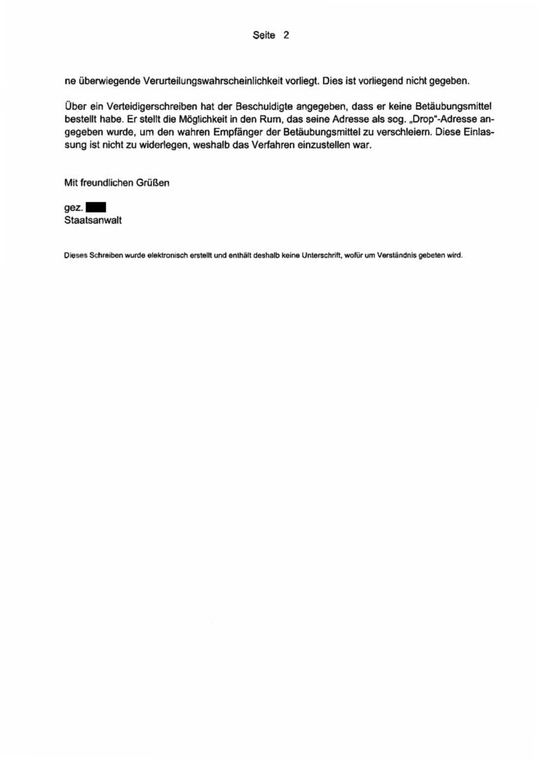 Einstellung nach § 170 Abs. 2 StPO, Staatsanwaltschaft Freiburg, 2024, Seite 2 (geschwärzt)
